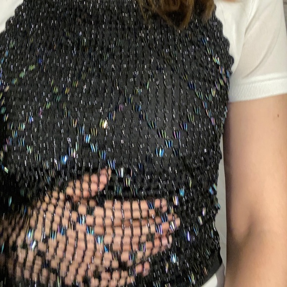 Vintage Le Chateau black beaded halter tank top - Picture 3 of 9